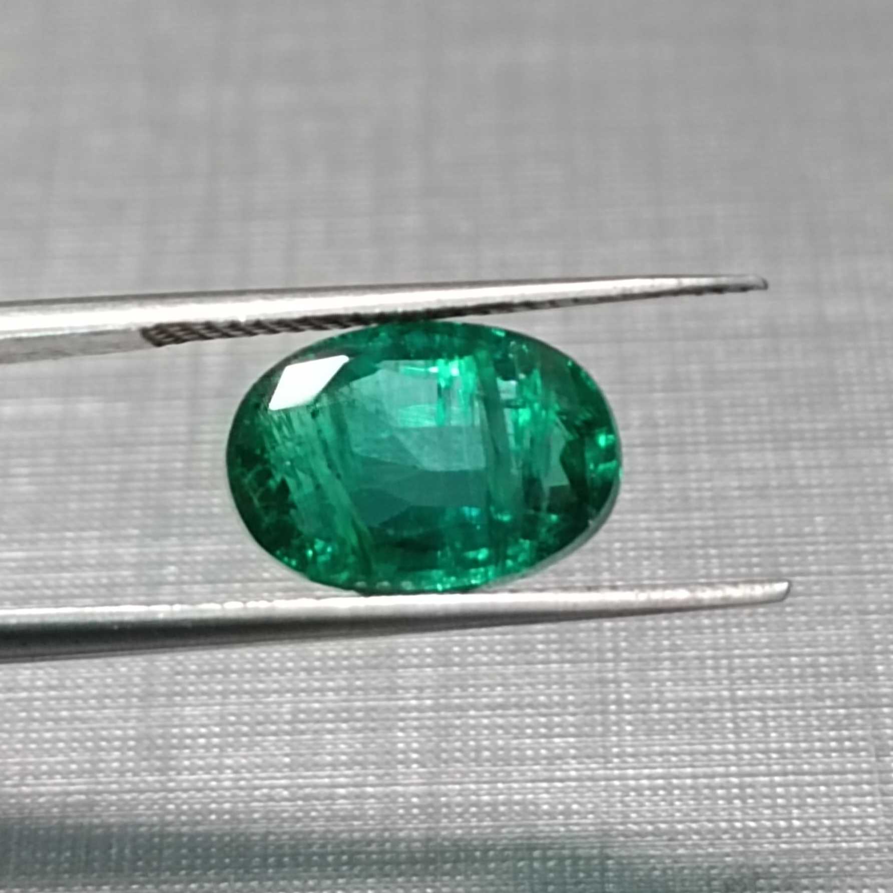3.03ct Oval Cut Deep Vivid Green Color Emerald