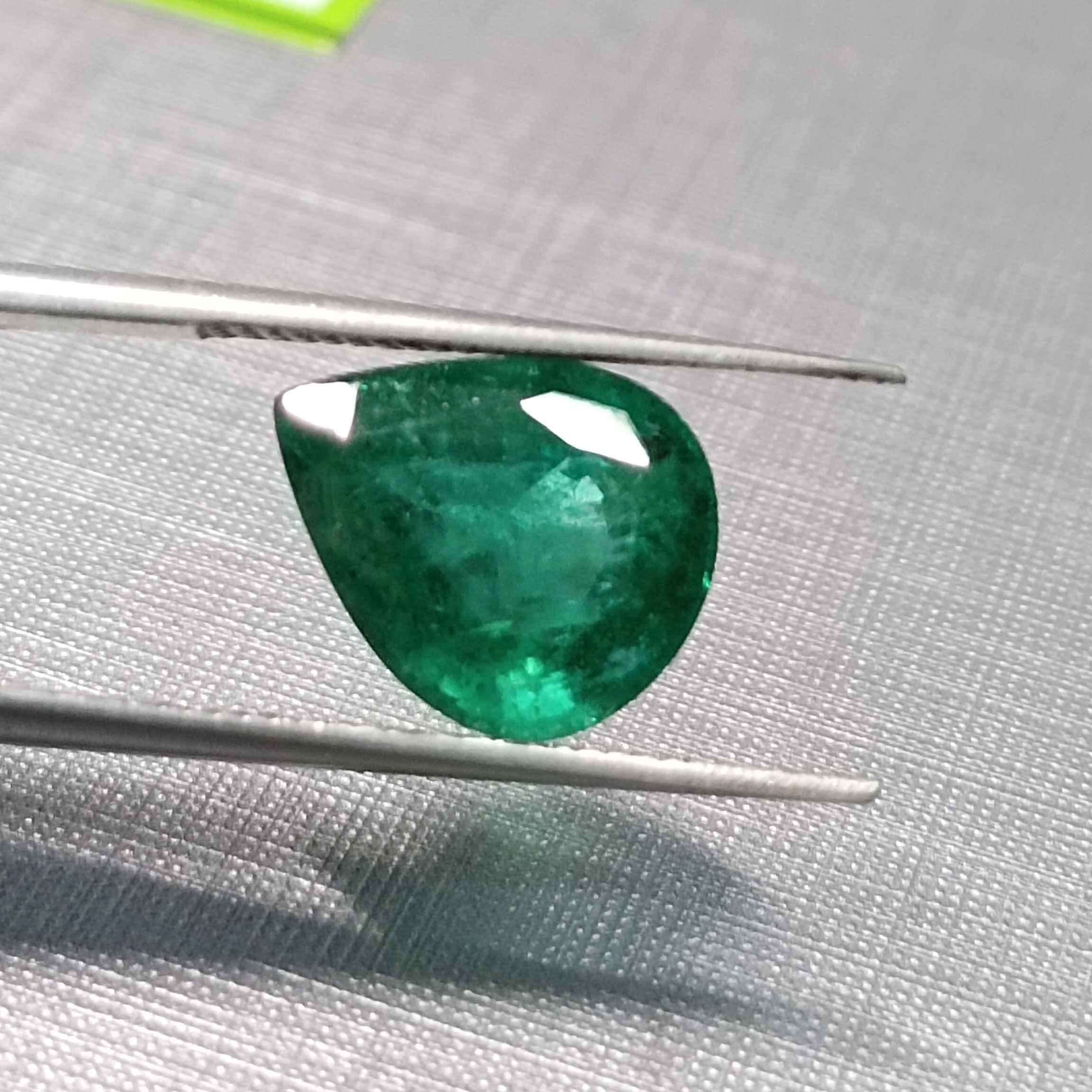  3.73ct Pear Shape Deep Velvet Green Color Emerald