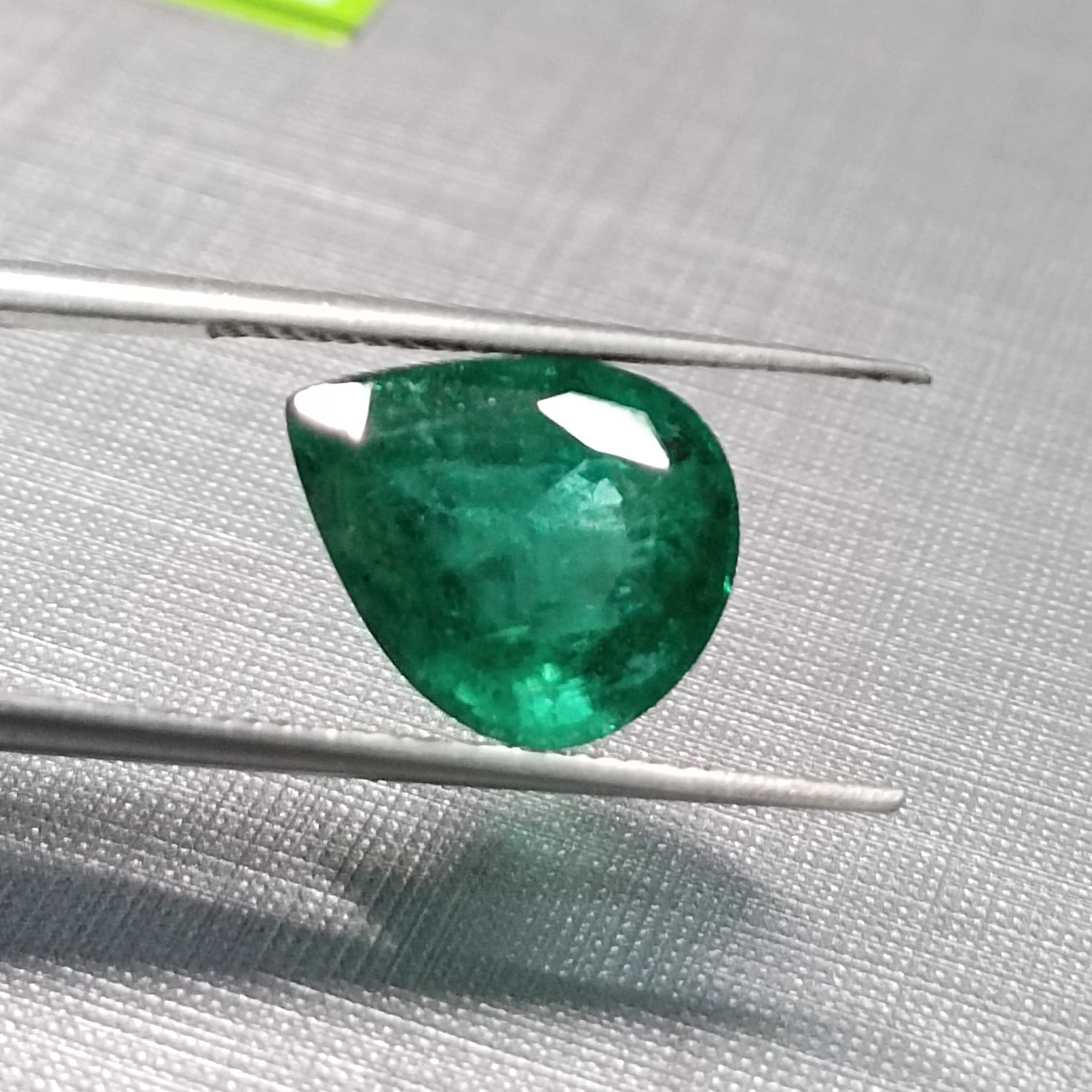  3.73ct Pear Shape Deep Velvet Green Color Emerald