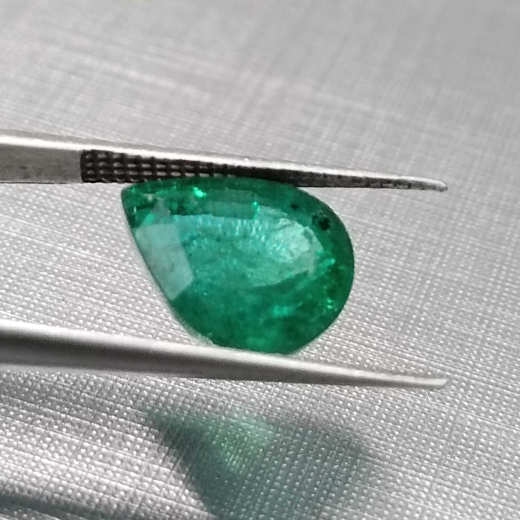  3.73ct Pear Shape Deep Velvet Green Color Emerald